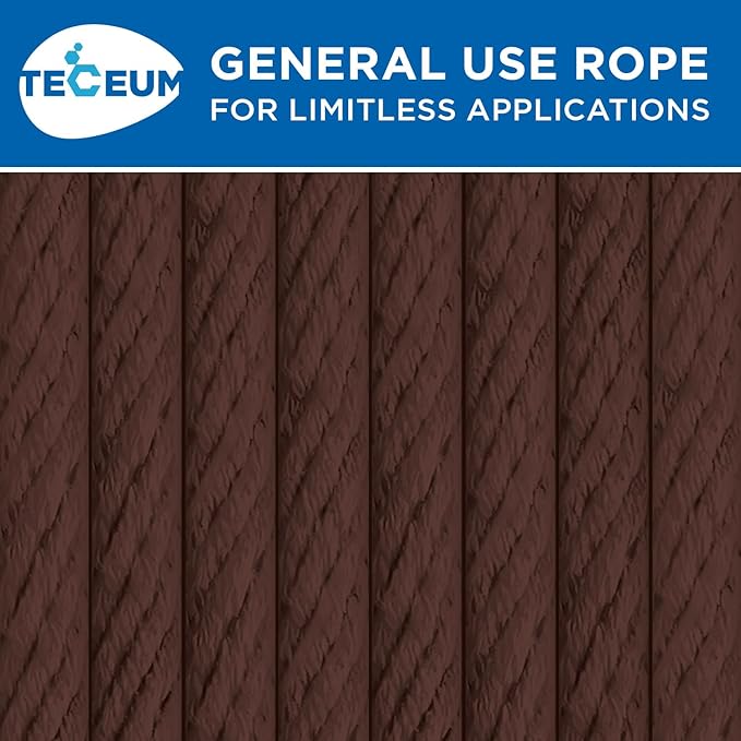 TECEUM Cotton Rope 3/16” (5 mm) – 50 FT – Strong All-Purpose Braided Rope – Natural Cotton – for Crafting, Сamping, Clothes Line, DIY, Indoor & Outdoor Use – Brown