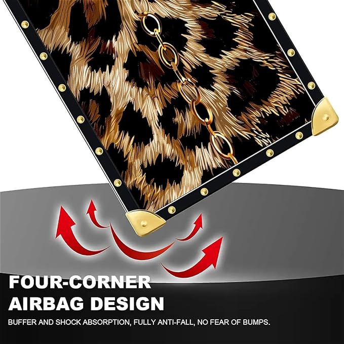 for iPhone 17 Case Luxury Golden Decoration for Girl Women Soft TPU Shockproof Protective Hard PC Back for iPhone 17 Crazy Pattern Seamless Gold Chain Leopard