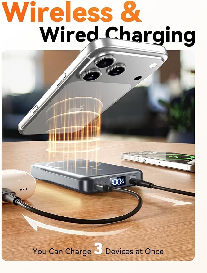 Aobbow Magnetic Portable Charger, 10000mAh for Magsafe Battery Pack, 20W Fast Charging Power Bank, Travel Essential of Wireless Charger Compatible with iPhone 17/16/15/14/13 Pro/Max/Air/Plus-SpaceGray
