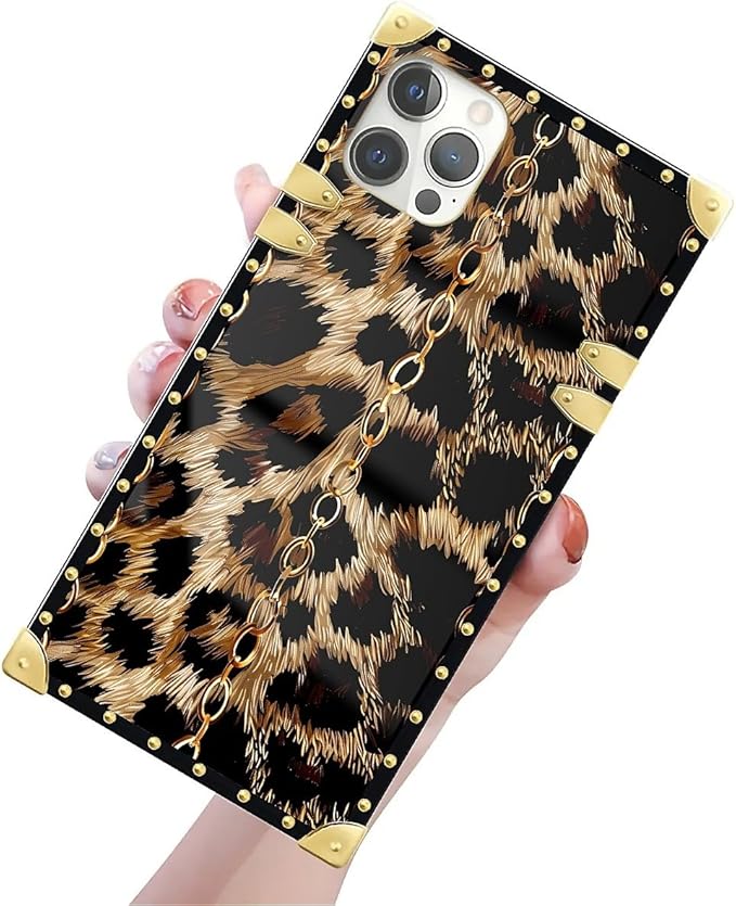 Compatible with iPhone 12 Pro Max Case, Seamless Gold Chain Leopard Luxury Golden Decoration for Girl Women Soft TPU Shockproof Protective Hard PC Back for iPhone 12 Pro Max