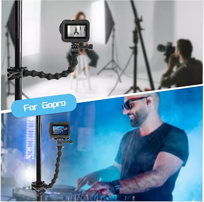Gooseneck Phone Clamp Mount with Super Clamp - 360° Adjustable Phone Stand Compatible with iPhone 16-6, 360 Action Camera & 0.7-2" Devices for Desk/Outdoor/Video Creation