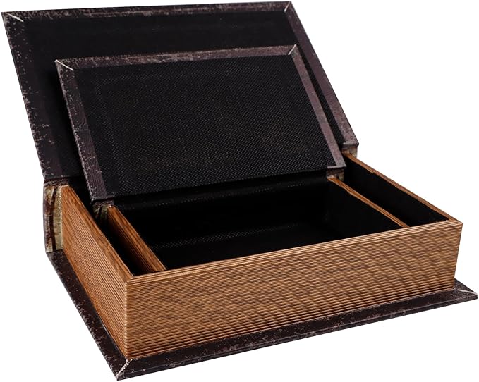 SICOHOME Decorative Book Box Set of 2 Wood Faux Book Box with Faux Leather Detailing Trinket Keepsake Vintage Wooden Treasure Chest for Women Kids Gifts Home Decor Christmas Ornament Storage