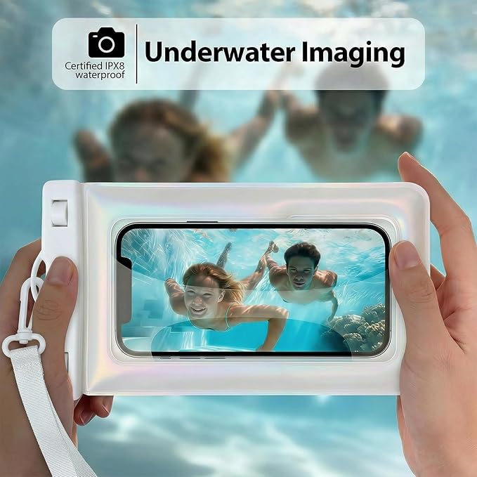 Floatable Waterproof Phone Pouch Case for iPhone 17 16 Pro Max/15/14, IP68 Travel Cellphone Dry Bag Beach Cruise Ship Essentials Bags with Crossbody Lanyard, Pearlescent - 7″