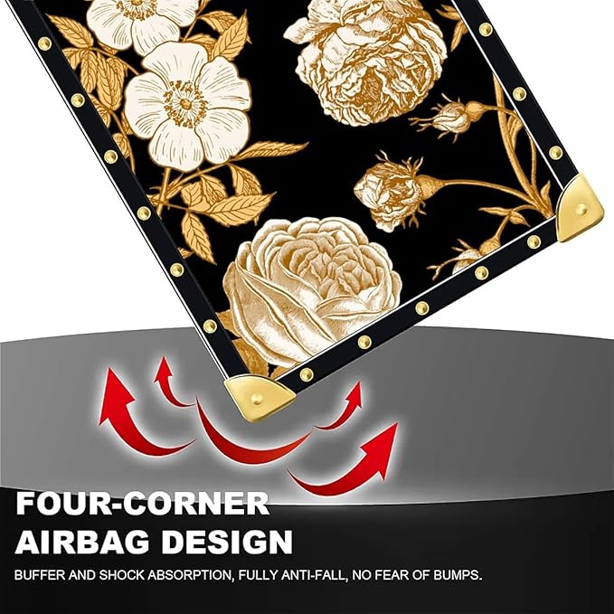 for iPhone 17 Air Case Luxury Golden Decoration for Girl Women Soft TPU Shockproof Protective Hard PC Back for iPhone 17 Air Crazy Pattern Blooming Rose Golden Flower