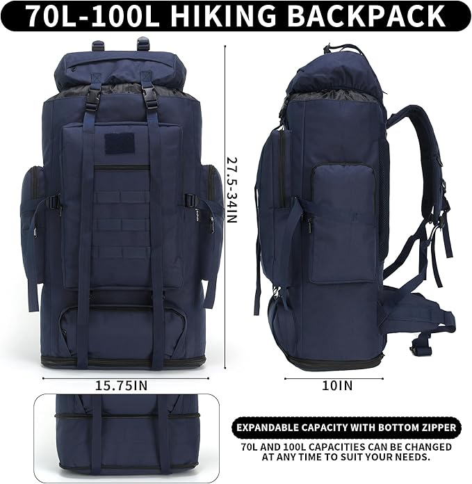 Hiking Backpack for Men 70L/100L Camping Backpack Military Rucksack Molle 3 Days Assault Pack for Climbing | Camping Backpack, 3 Days Assault Pack, for Climbing