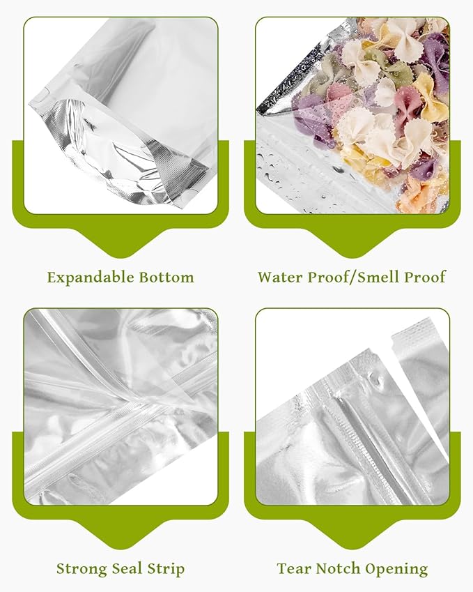 Gwybkq 6x9 Inch Stand-Up Mylar Bags (200pcs) - Resealable Smell-Proof Food Storage with Clear Window, for Snacks/Candy/Coffee Beans, Small Business & Gifting
