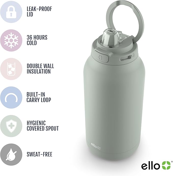 Ello Hydra 64oz Half Gallon Vacuum Insulated Stainless Steel Jug with Locking