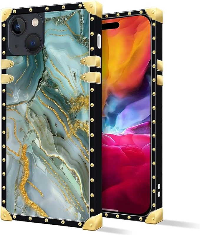 Compatible with iPhone 15 Case, Golden Texture Marble Veining Luxury Golden Decoration for Girl Women Soft TPU Shockproof Protective Hard PC Back for iPhone 15