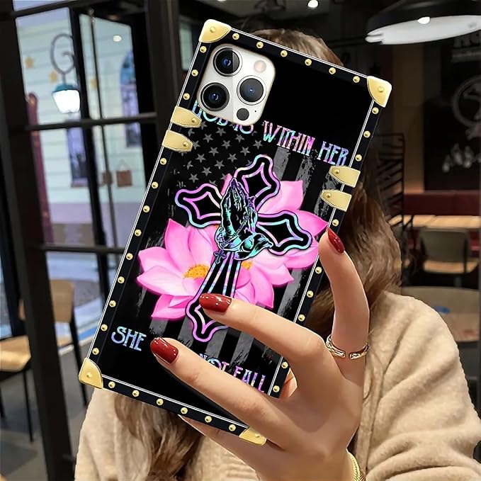 Compatible with iPhone 12 12 Pro Case, Praying Cross Hands Luxury Golden Decoration for Girl Women Soft TPU Shockproof Protective Hard PC Back for iPhone 12 12 Pro