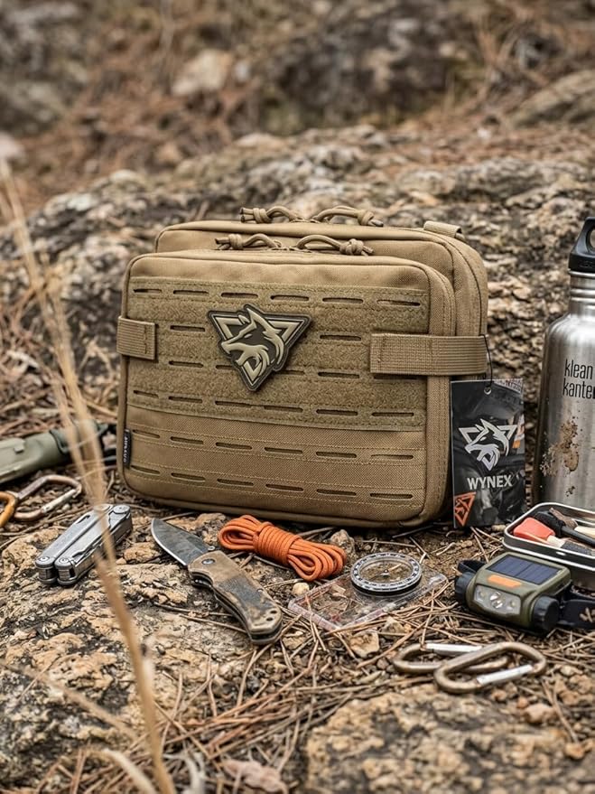 WYNEX Tactical Molle Admin Pouch of Double Layer Design, Admin Pouches Molle Attachment Military Medical EMT Organizer with Map Pocket EDC EMT Pack IFAK Tool Holder Universal U.S.A Patch Included