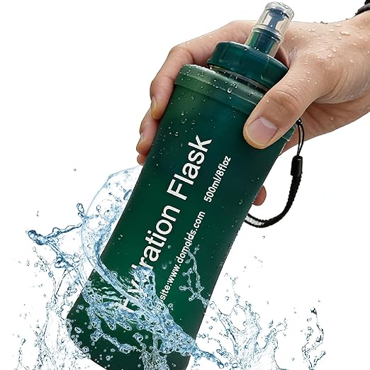 AXEN Collapsible Water Bottle with Filter System, Soft Hydration Flask for Trail Running, Camping, Hiking, Cycling, 500ml Slate Green
