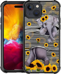 for iPhone 15 Case, Cute Little Elephant Sunflower White Line Art Pattern Graphic Design Girl Boy Soft Silicone Hard Acrylic Shock Protection for iPhone 15