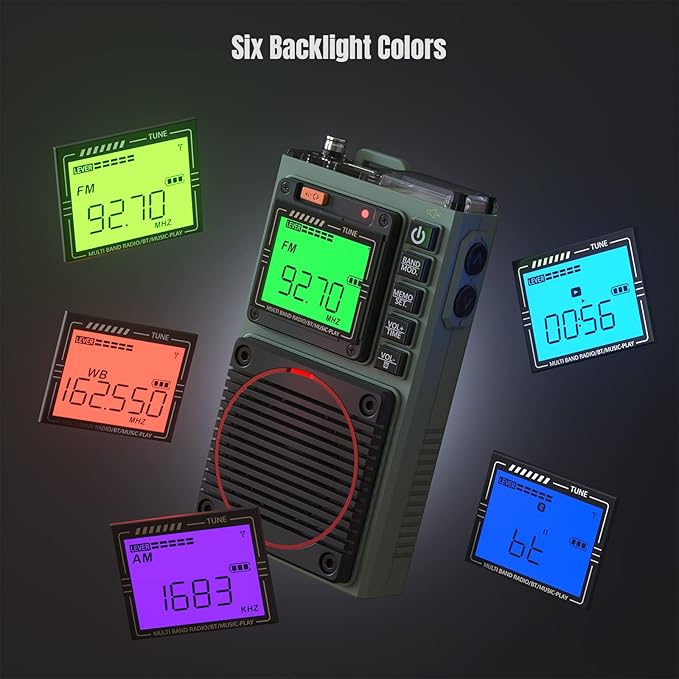Raddy RF75A APP Control Shortwave Radio, Portable Shortwave Radios AM/FM/VHF/SW/WB Weather Radio, Pocket Radio Rechargeable w/ 9.85 Ft Wire Antenna (Army Green)