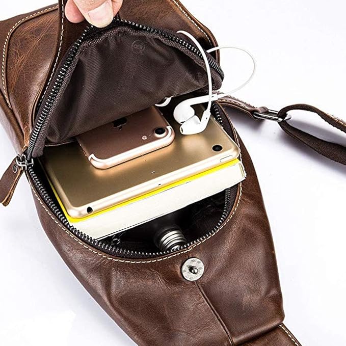 Hebetag Leather Sling Bag Backpack for Men Women Travel Outdoor Sports Camping Casual Crossbody Shoulder Chest Day Pack Backpacks Brown