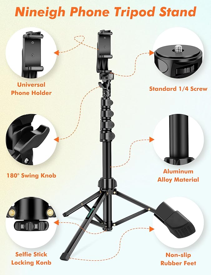 Nineigh 71" Tripod for iPhone, Phone Tripod Selfie Stick with Remote, Cell Phone Tripods & Tall Travel Tripods for Recording Video Selfies Photo, Compatible with iPhone 17 16 15 14 Pro Max 13 Android