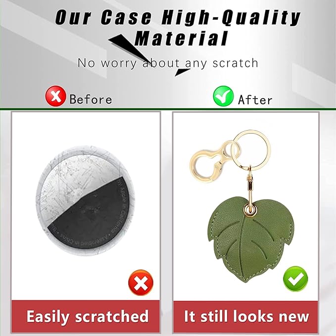 Leather Keychain Holder Case Compatible with AirTag,Cute air tag Cover with Keychain Ring,GPS Tracker Case for Keys