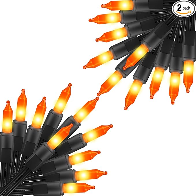 2 Pack Orange Halloween Mini Lights, 13 Feet 50 Count Totally 100 Count Incandescent Bulb Mini String Lights, Connectable Halloween Light for Haunted House Ghost Party Holiday Window Indoor Decoration