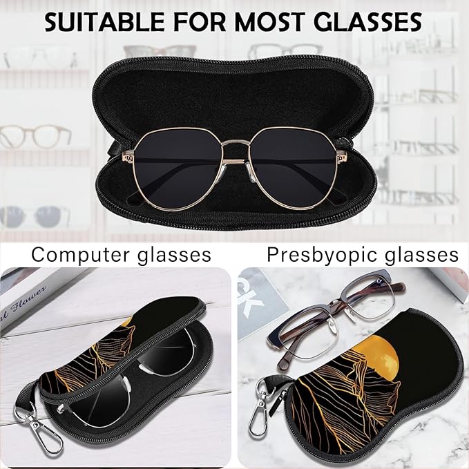Glasses Case Sunglasses Eyeglass Soft Case Zipper Light Neoprene Pouch with Metal Belt Clip Aesthetic Cute Women Men
