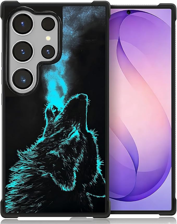 for Samsung Galaxy S26 Ultra Case,Graphic Design for Girl Boy Soft Silicone Hard Acrylic Shock Protection Designed for Samsung Galaxy S26 Ultra Blue Breathing Wolf Pattern