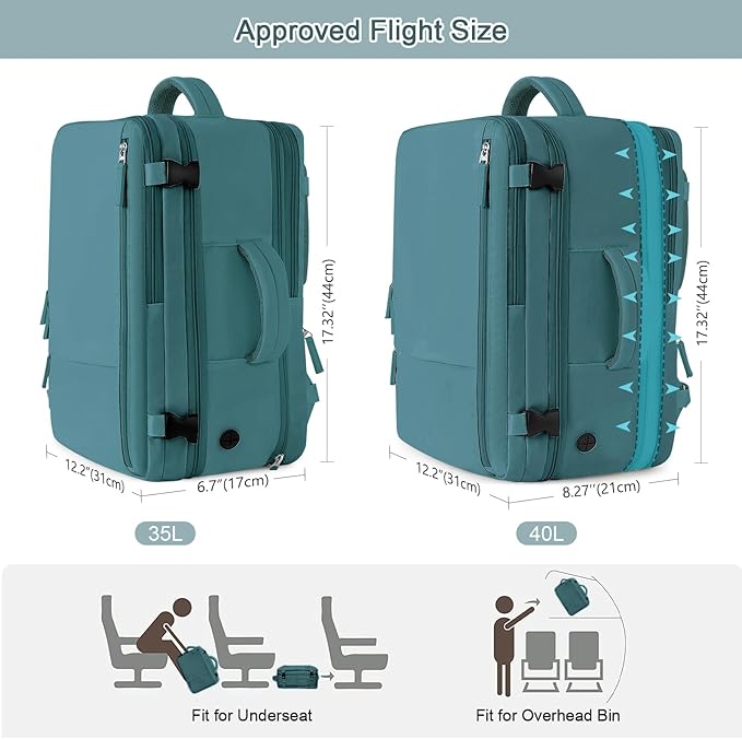 Sinaliy Travel Backpack for Men, 40L Carry On Backpack, 17 Inch Laptop Backpack, Waterproof Backpack, College Bookbag, Person Item Flight Approved Trave Bag for Women