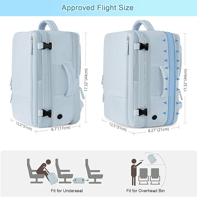 Sinaliy Large Expandable Travel Backpack for Men and Women, 17 Inch Laptop, Waterproof, Casual, College, Business, Hiking, Camping