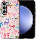 for Samsung Galaxy S23 Plus Case,HL2 Aesthetic Color Bow Tie Hybrid 2 Layer Hard Shell Silicone Protective Pattern Design Case