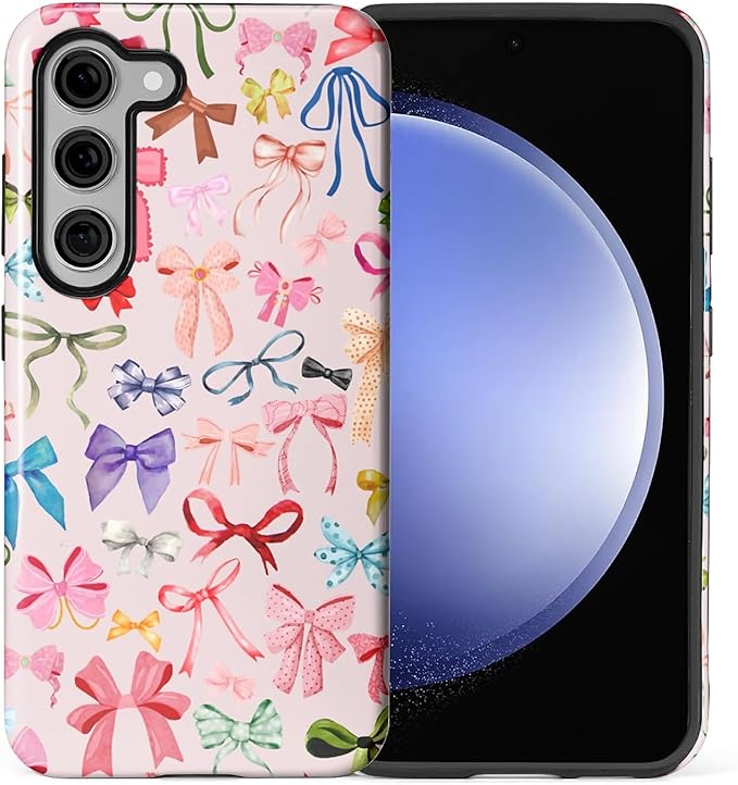 for Samsung Galaxy S23 Plus Case,HL2 Aesthetic Color Bow Tie Hybrid 2 Layer Hard Shell Silicone Protective Pattern Design Case