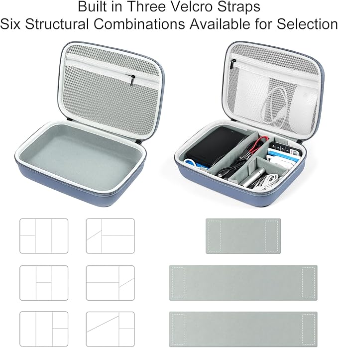 EVA Electronic Accessories Storage Case Large Shockproof Waterproof Storage Bag for Electronics Organizer Portable Cable Storage Bag for Travel or Work (Blue, Double Layer)