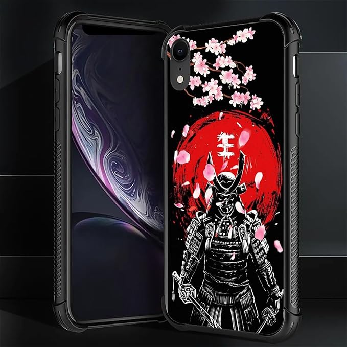 for iPhone XR Case, Sakura Japanese Samurai Pattern Graphic Design Girl Boy Soft Silicone Hard Acrylic Shock Protection for iPhone XR