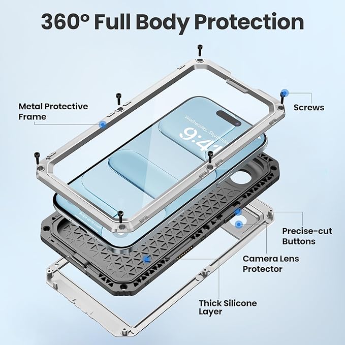 Mitywah Waterproof Case for iPhone Air, Military Grade Rugged Metal Case with Built-in Screen Protector, Heavy Duty Full Body Shockproof Protective Cover for 17 Air 6.5 inch, Silver