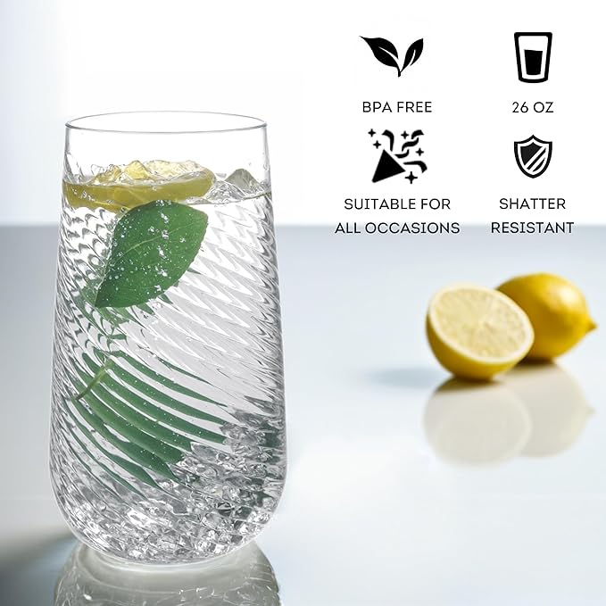 Lily's Home 26oz Plastic Drinking Tumblers - Set of 4 BPA-Free Plastic Drinking Glasses for Indoor/Outdoor - Durable Cups for Kitchen, Parties, Barbecues -Reusable Tumblers for Water, Juice, Cocktails