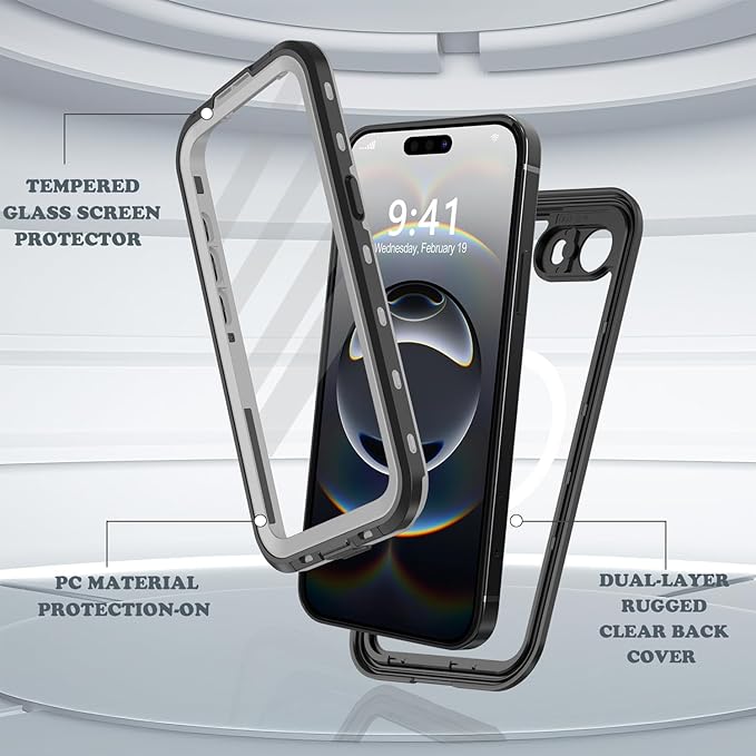 for iPhone 16e Case Waterproof, [Shockproof] [Dustproof] [IP68 Waterproof] Full-Body Hard Case Built-in [Lens Screen Protection] for Diving Case (Black, for iPhone 16e 6.1in)