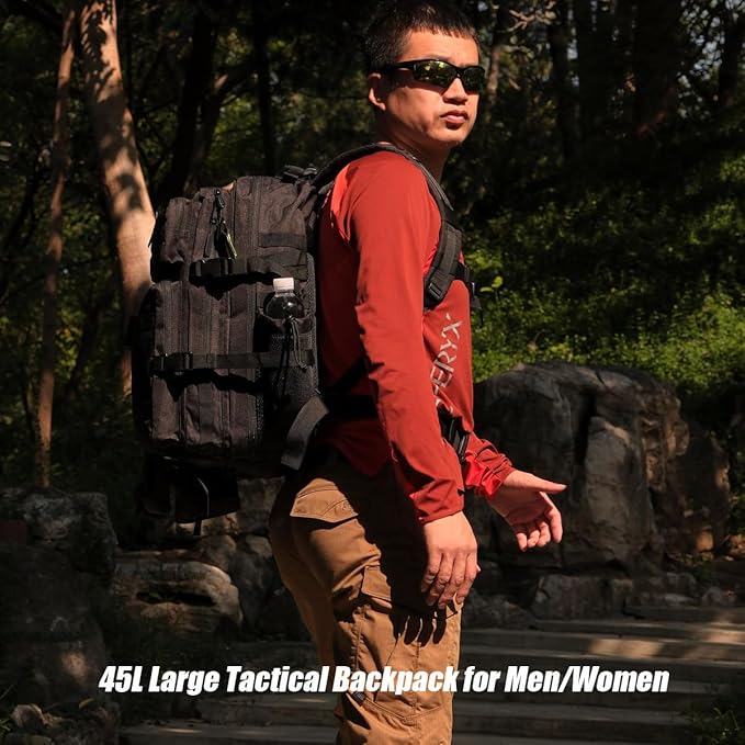 45L Tactical Backpack for Men Women, Military Assault Pack with MOLLE, Large 3 Day Bug Out Bag for Hiking Camping