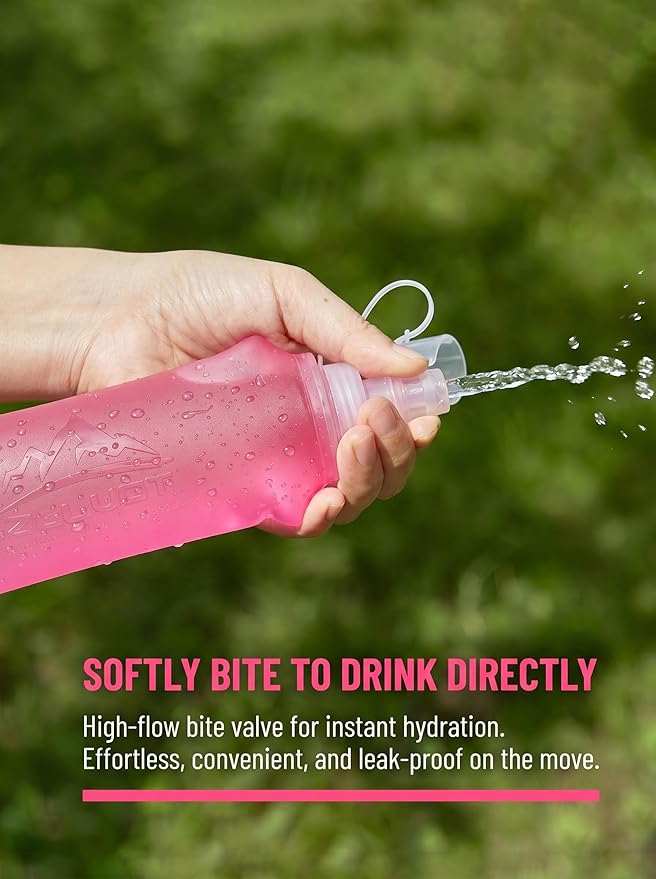 Zelvot Running Vest Soft Flask, BPA-Free 500ml Collapsible Water Bottle for Hydration Backpack, Folding Running Water Bottle for Marathon Hiking Cycling Climbing (Pink, 500 ML)