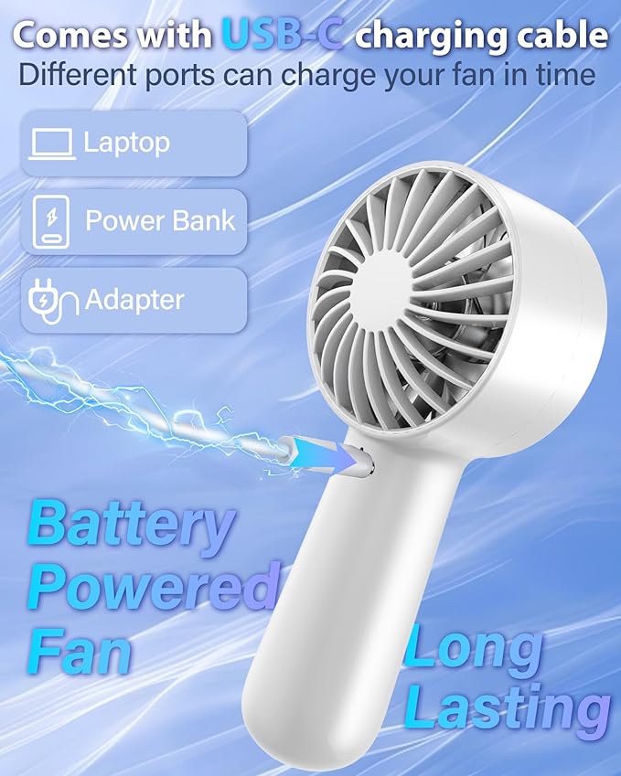 Portable Handheld Fan Personal Small Turbo Hand Fan Powerful, Cooling, Lanyard, USB Rechargeable, 5 Speeds, Makeup, Gifts for Women Men, Kid, Mom, Hot Summer, Travel, Sports, Wedding Use