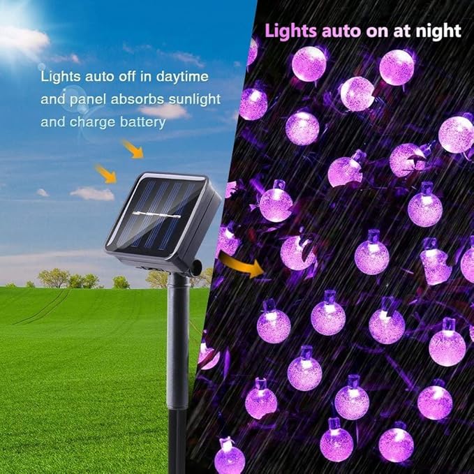 Toodour Solar String Lights Outdoor, 36ft 60 LED Globe String Light with 8 Mode, Waterproof Crystall Ball Lights Solar Patio Lights for Garden, Lawn, Patio, Gazebo, Yard, Outdoor Decor - Purple