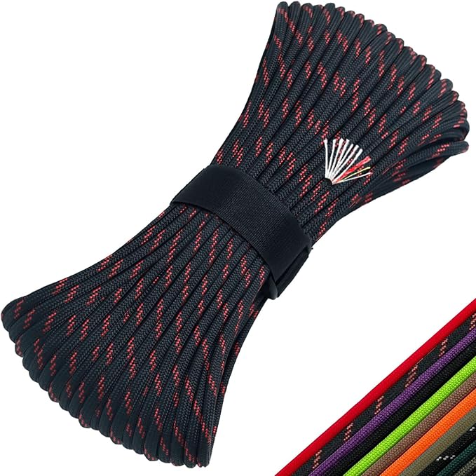 Survival Paracord 550 Fire Paracord Survivor Cord Nlyon Rope 10 Strands US Military Type III 550 Parachute Cord with Integrated Fishing Line, Fire-Starter Tinder 4 in 1