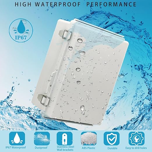 Outdoor Waterproof Electrical Box Junction Box Weatherproof IP67 ABS Plastic Enclosure Switch Router Project Box Electronics Enclosure with Mounting Plate Wall Bracket Grey 11.8"x7.9"x6.7"
