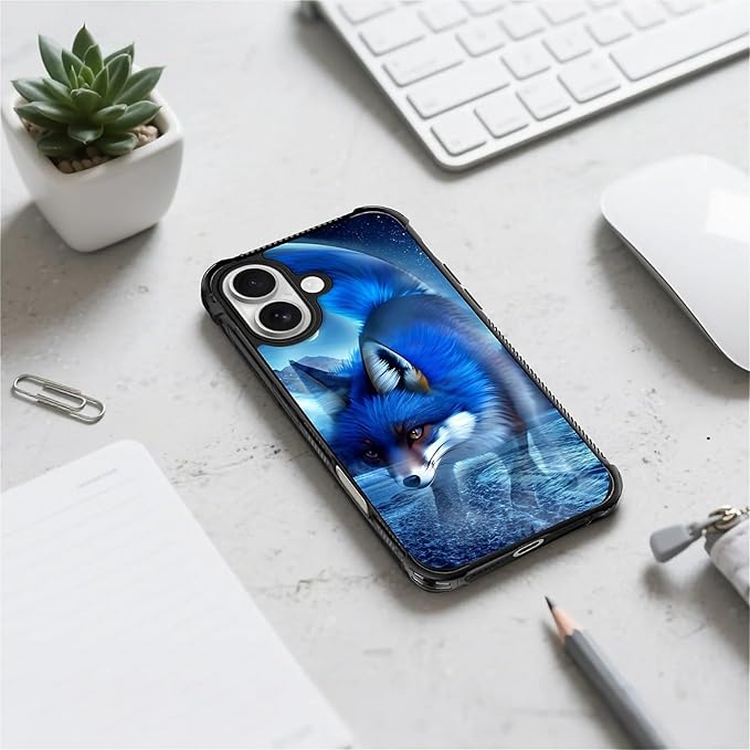 for iPhone 17 Case,for MagSafe Graphic Design for Girl Boy Soft Silicone Hard Acrylic Shock Protection Designed for iPhone 17 Snowy Mountain Fox Lake Pattern