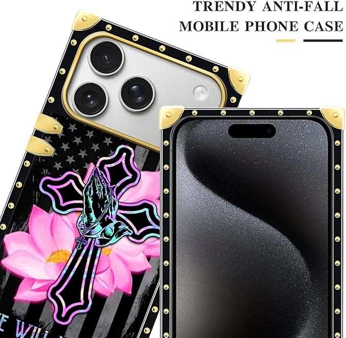 for iPhone 17 Pro Max Case Luxury Golden Decoration for Girl Women Soft TPU Shockproof Protective Hard PC Back for iPhone 17 Pro Max Crazy Pattern Praying Cross Hands