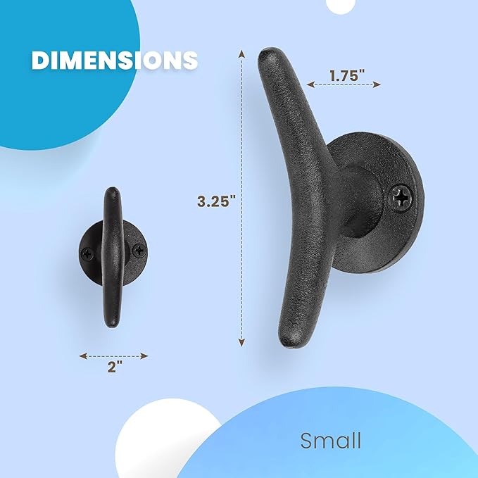 Claimed Corner Cast Iron Coat Hooks - Boat Cleat Nautical Marine Entryway Decor Multi-Purpose Hat Towel Hanging Hook - Durable & Rust-Resistant - Includes Mounting Hardware - 4 Pack (Small, Natural)