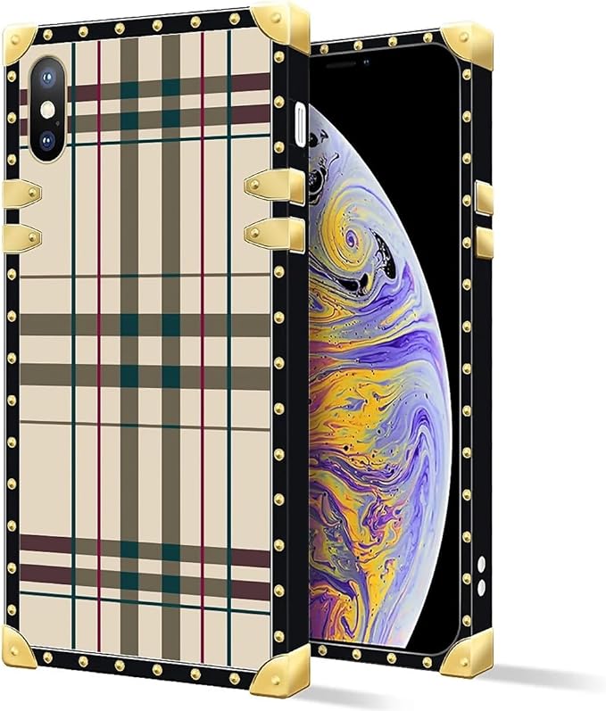 Compatible with iPhone XR Case, Black Red Beige Stripes Luxury Golden Decoration for Girl Women Soft TPU Shockproof Protective Hard PC Back for iPhone XR