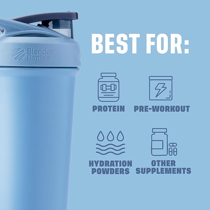 BlenderBottle Sport Sleek Insulated Stainless Steel Shaker Bottle with Wire Whisk, 25-Ounce, Dusty Blue – Protein Shakes & Hydration for Athletes & Fitness Enthusiasts, Easy Mixing, Slim Easy to Hold, Keeps Drinks Cold, Lockable Lid | Sleek, Insulated,...