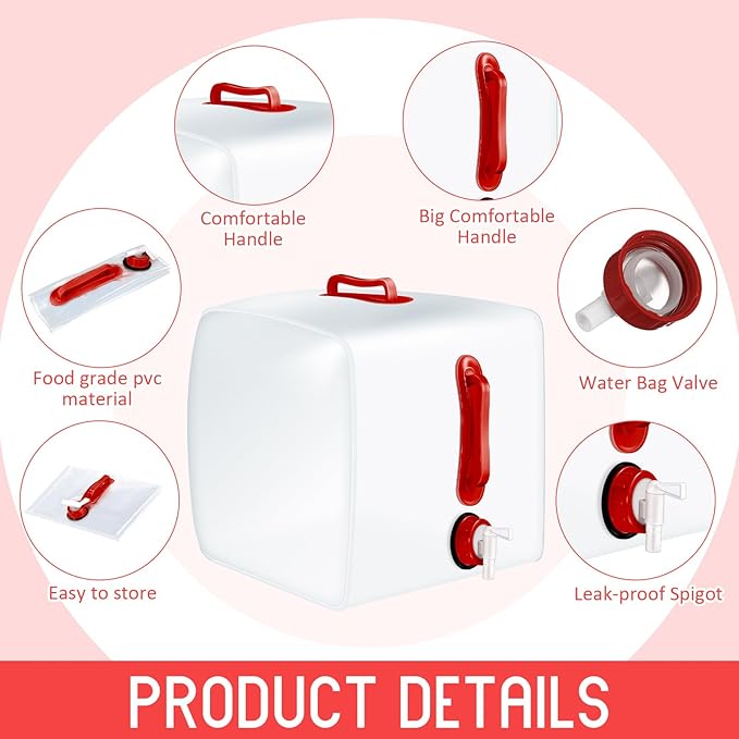 Reallnaive 3 Pack Collapsible Water Container with Spigot, Foldable Camping Water Container Portable Camping Storage Carrier Jug for Outdoors Hiking Emergency Kit Backpack (5.3 Gallon,Red,3 Pcs)