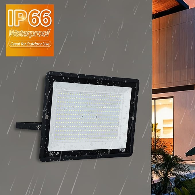 300W LED Flood Light Outdoor, 2Pack 30000LM Super Bright, IP66 Waterproof Outside Work Lights, 6500K Daylight White Security Lights, Plug in Flood Light for Yard Garage Garden Patio