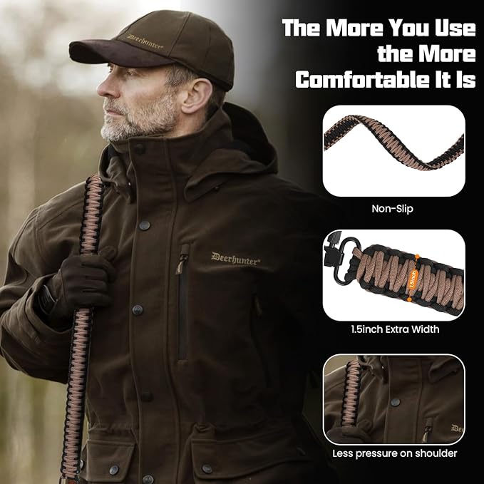 Double Braide 550LB Shotgun Sling 2 Point Paracord Rifle Sling,Non-Slip Traditional Adjustable Gun Sling for Hunting Shooting Camping