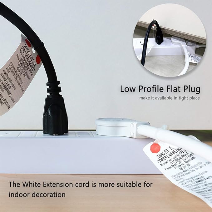 FIRMERST 1875W 10 Feet Extension Cord Heavy Duty Low Profile White 15A