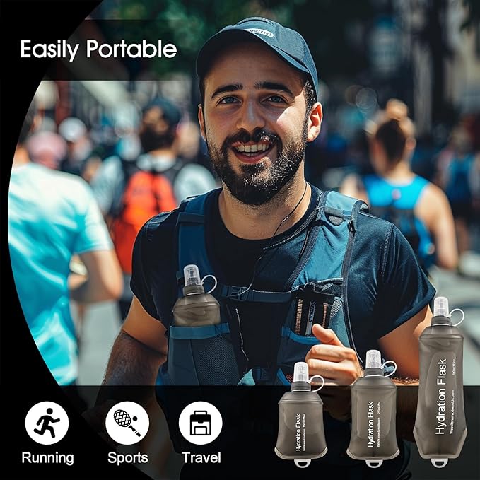 WILDREEDS 150ml Soft Flask, TPU Collapsible Soft Water Bottle for Hydration Pack, Running Vest, Folding Water Bottle for Hiking Cycling Climbing-2Pcs, Grey