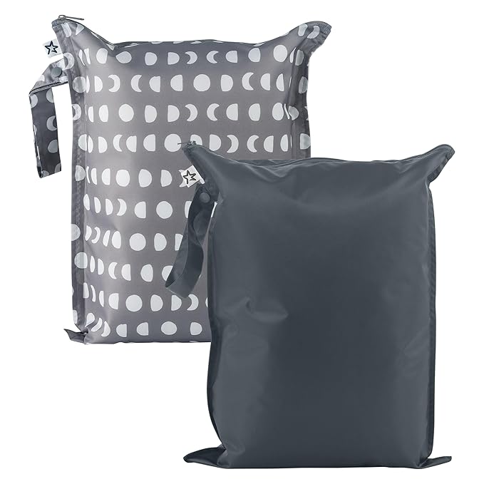 Tiny Twinkle Mess Proof Wet Bags | 2-Pack Reusable Waterproof Wet Bags for Swimsuits | Baby Clothes | Travel & Diaper Bag (Luna)