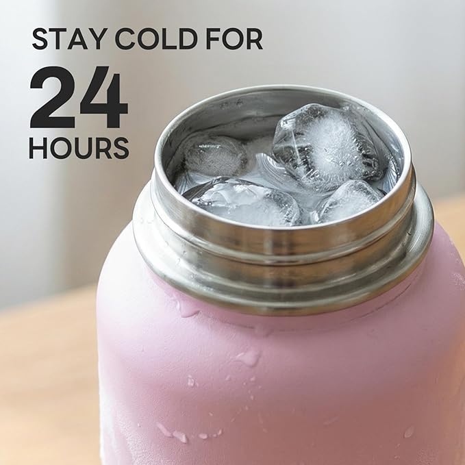 Navigate 32 oz Insulated Stainless Steel Sports Water Bottle with Spout & Handle Lids,Wide Mouth Water Jug with Double Walled Leak Proof Keep Cold for 24 Hrs Hot for 12 Hrs,Pink Gradient